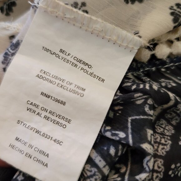 Boho Sheer Blouse Womens Size Small Black White Print Flowy Long Sleeve JJ3488 - Picture 6 of 8